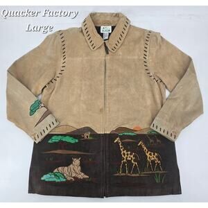 Quacker Factory Suede Leather Safari Jacket L 90s Y2K Western Boho